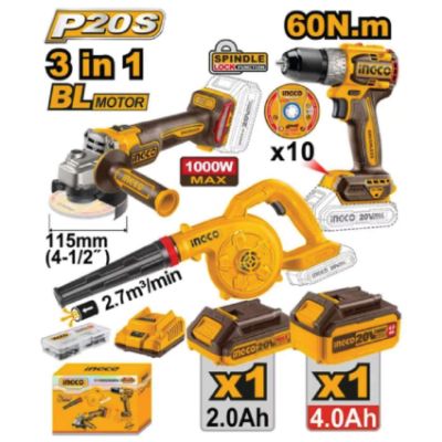 Show details for A/GRINDER/IMP.DRILL/BLOWER COMBO KIT 3PC C/LESS 20 Picture of A/GRINDER/IMP.DRILL/BLOWER COMBO KIT 3PC C/LESS 20