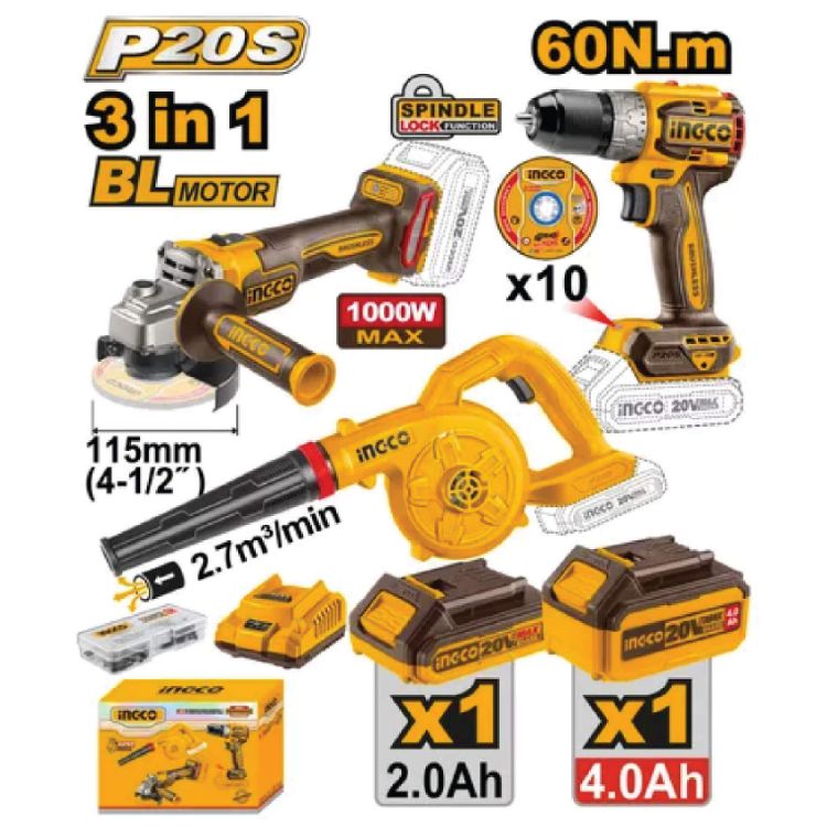 Picture of A/GRINDER/IMP.DRILL/BLOWER COMBO KIT 3PC C/LESS 20
