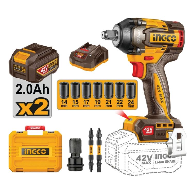 Picture of IMPACT WRENCH (INGCO)42V B/LESS 600/750NM 1/2'DR +