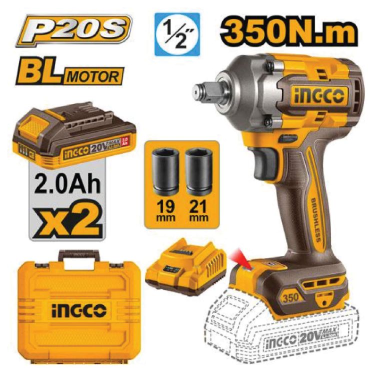 Picture of IMPACT WRENCH (INGCO) 20V 350NM /ASS KIT + 2 BATTE