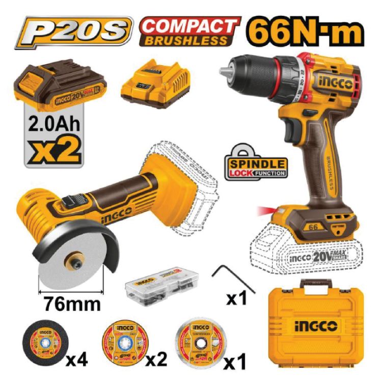Picture of DRILL DRIVER/MINI C/O TOOL (INGCO) 20V KIT + 2 BAT