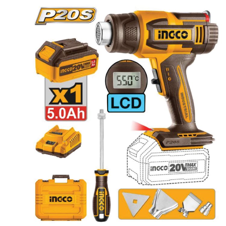 Picture of HEAT GUN (INGCO) 20V 9PC ACC KIT + 1 BATTERY
