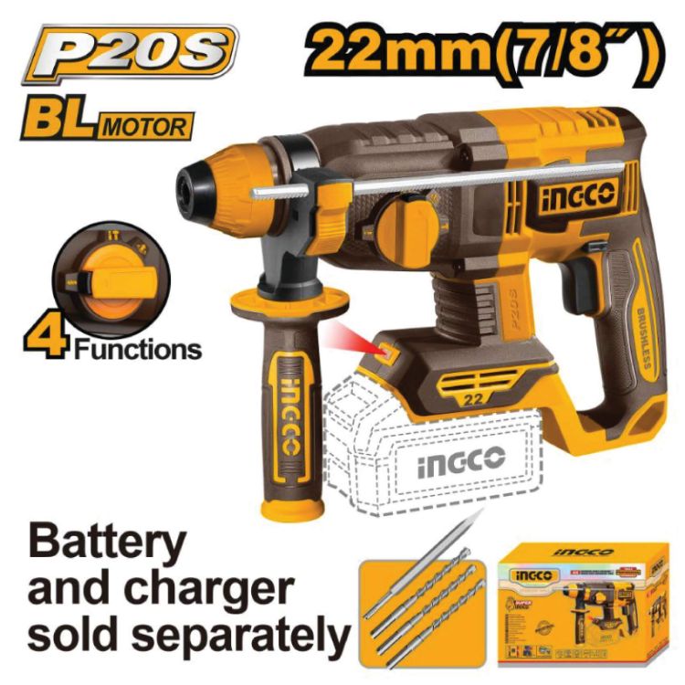 Picture of DRILL ROTARY HAMMER (INGCO) 20V B/LESS SOLO + ACC