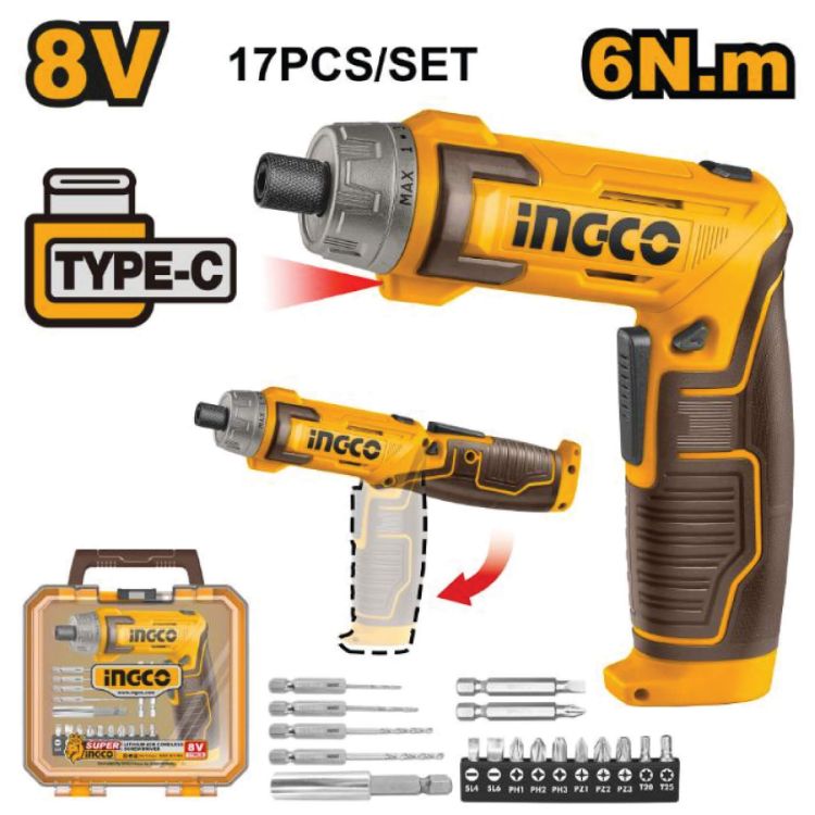 Picture of SCREWDRIVER (INGCO) 8V USB TYPE C + 10PC BIT