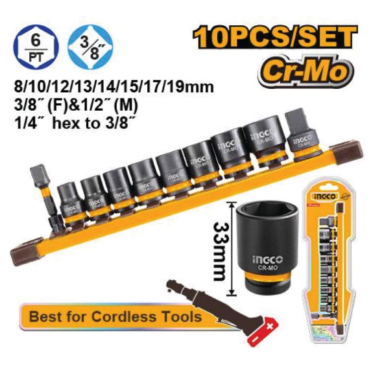 Picture of SOCKET IMPACT SET 10PCS (INGCO) 3/8"DR