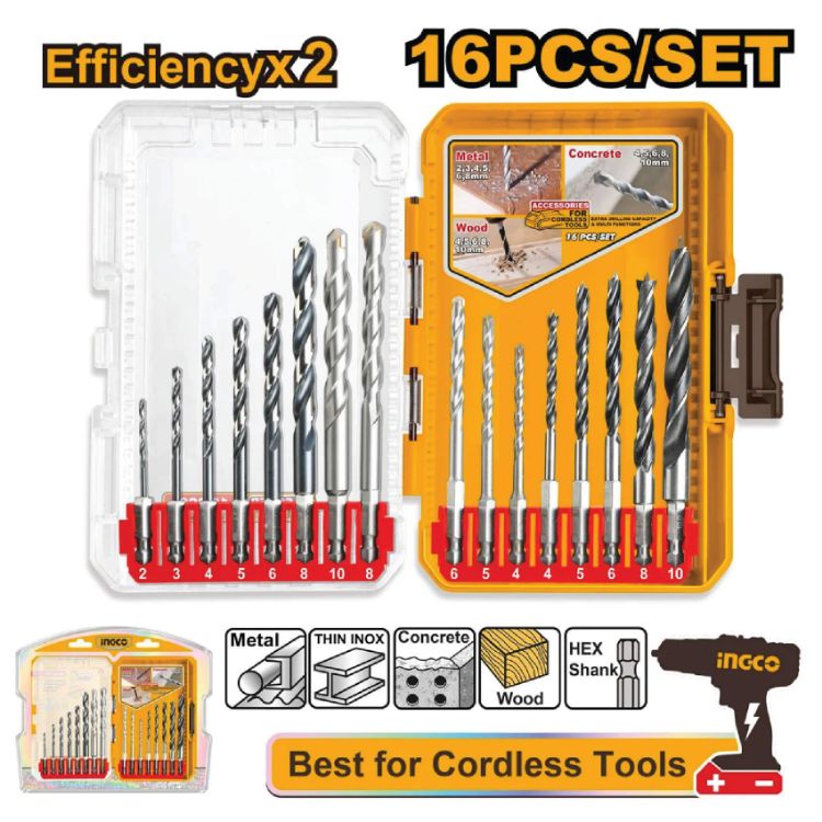 Picture of DRILL BIT SET (MAS,METAL,WOOD) 16PCS (INGCO)