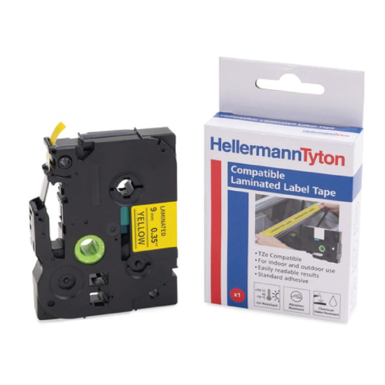 Picture of HTZ LABEL TAPE 9mm x 8.0M BLK/YELLOW (HEL)