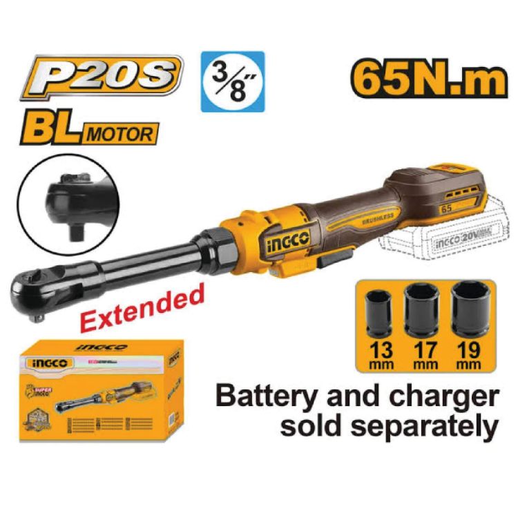 Picture of RACHET DRIVER EXT.NECK (INGCO) 20V 65NM 3/8"DR SOL