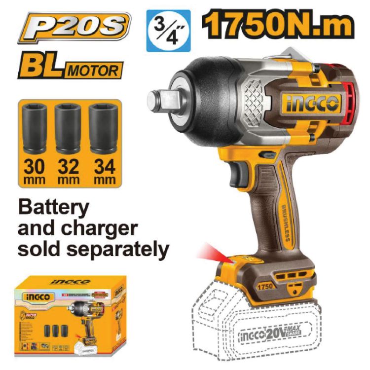 Picture of IMPACT WRENCH (INGCO) 20V 3/4"DR 1750NM SOLO